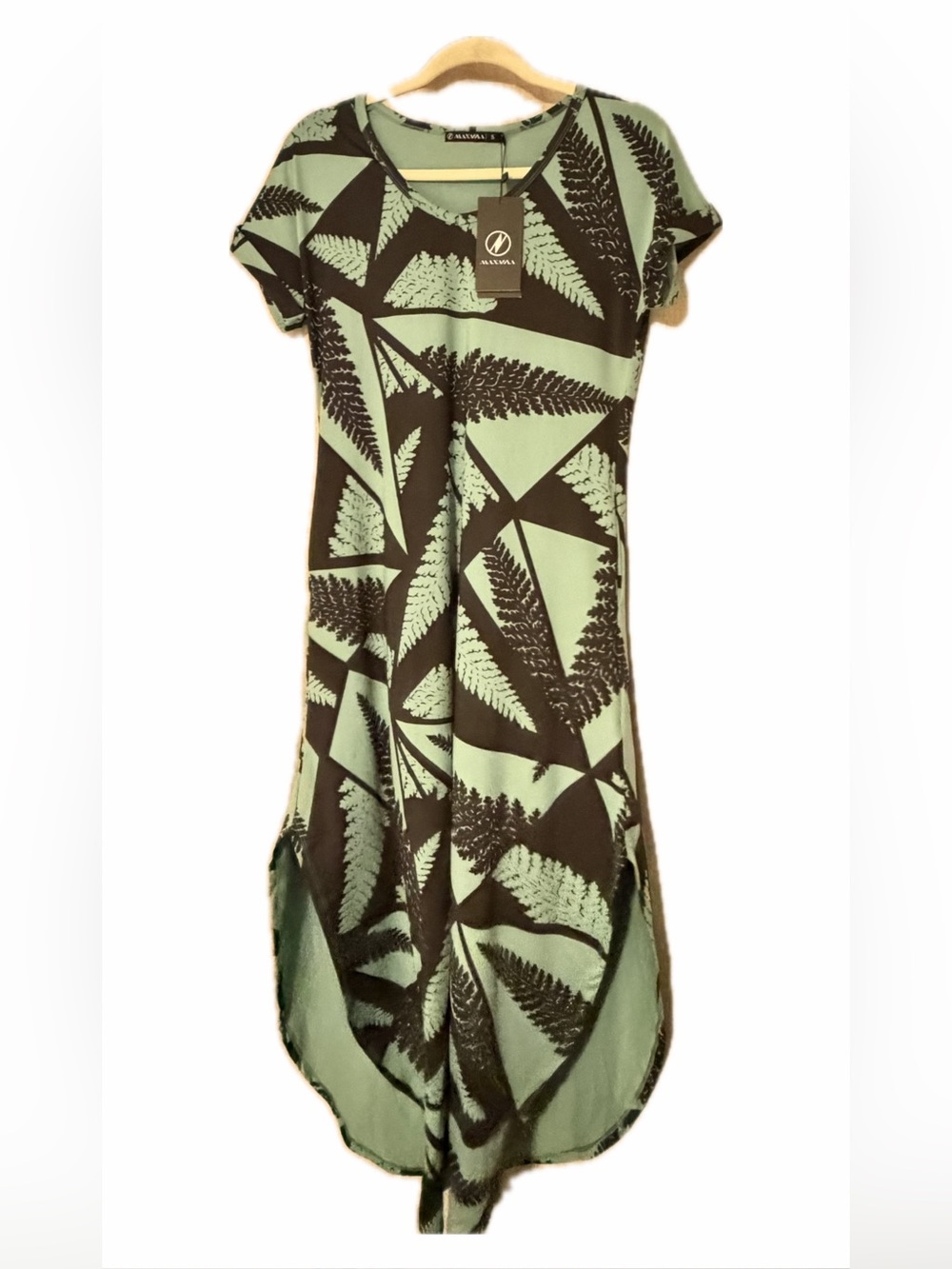 Manaola Mint Green and Brown Fern-Print Midi Dress